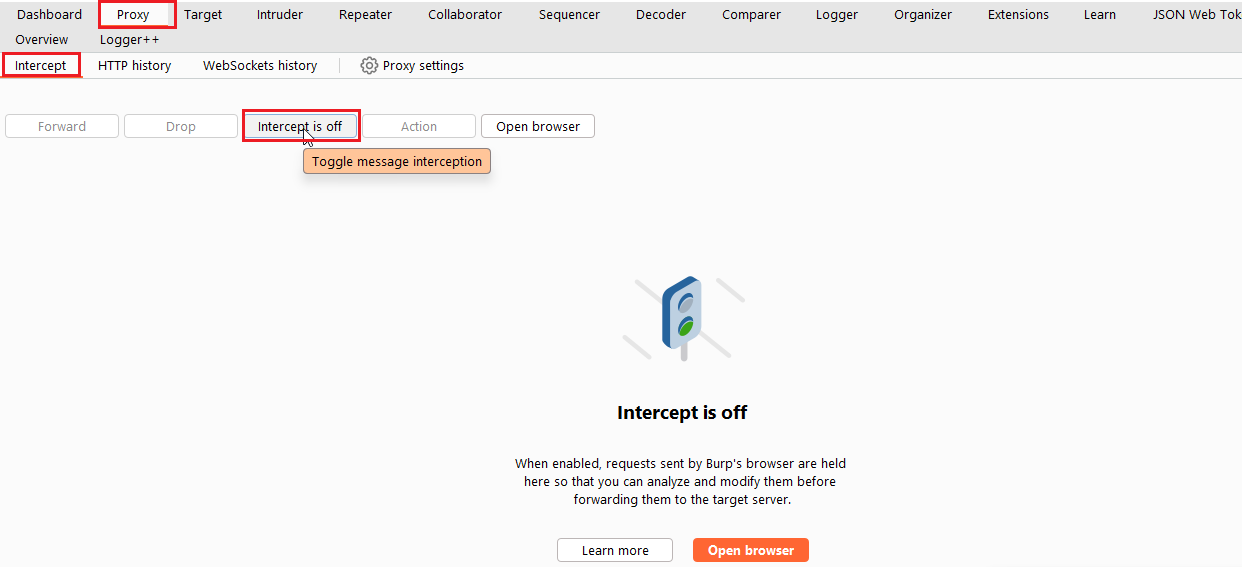 Intercept in Burpsuite